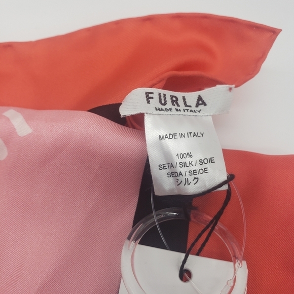 1451- FURLA 100% SILK SCARFT Pink Red Black WHITE Made In Italy NWT - Picture 3 of 5